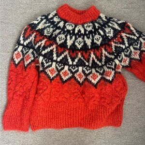 Red and white Zara chunky knit sweater